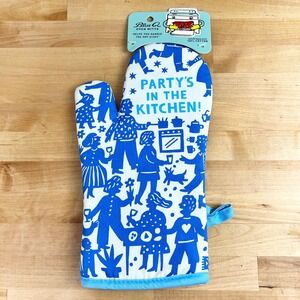 Blue Q Oven Mitt Party's in the Kitchen Utensil Blue White People Cotton NEW